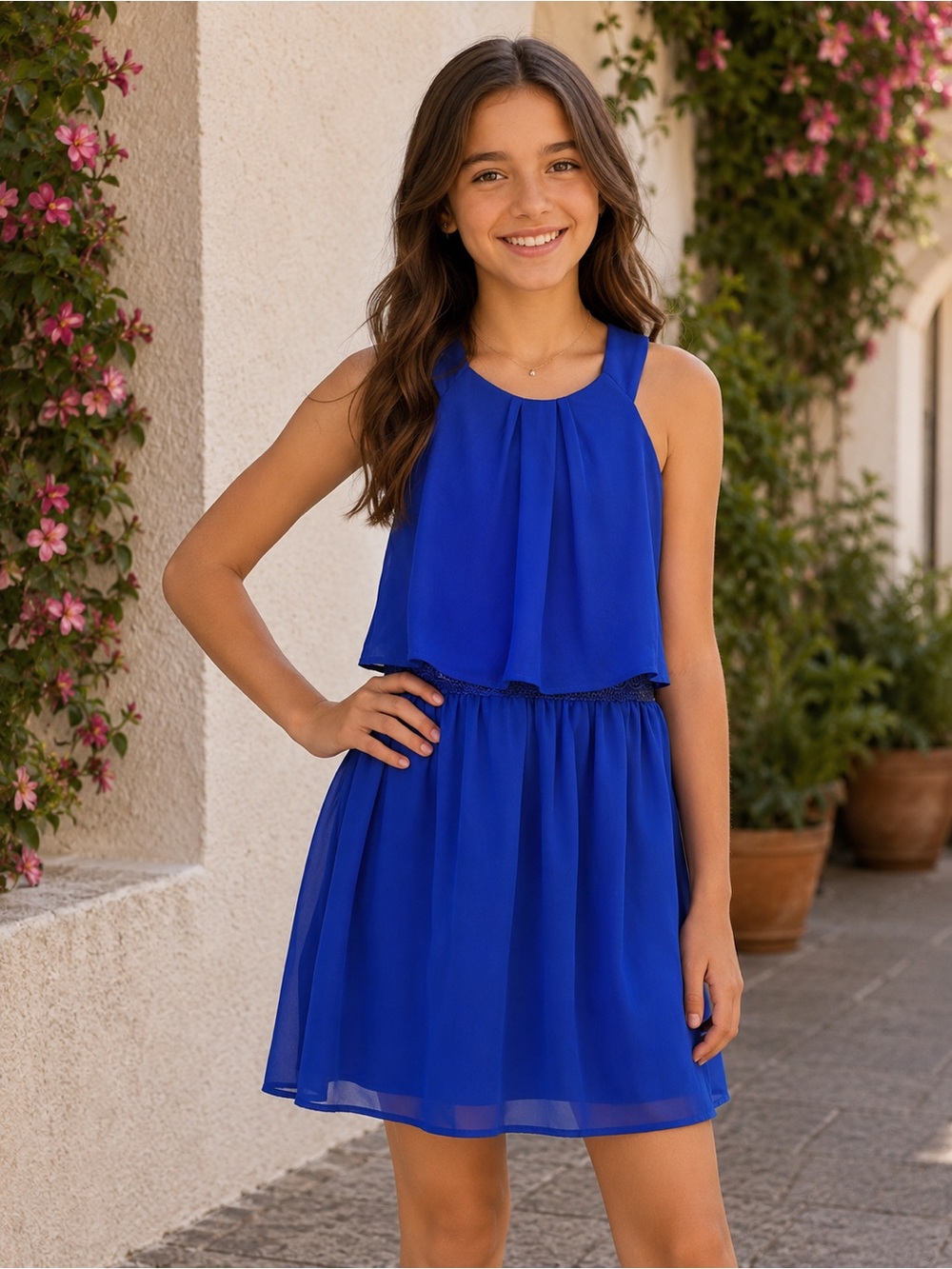 Amy Byer Girls Royal Blue Halter-Style Party Dress